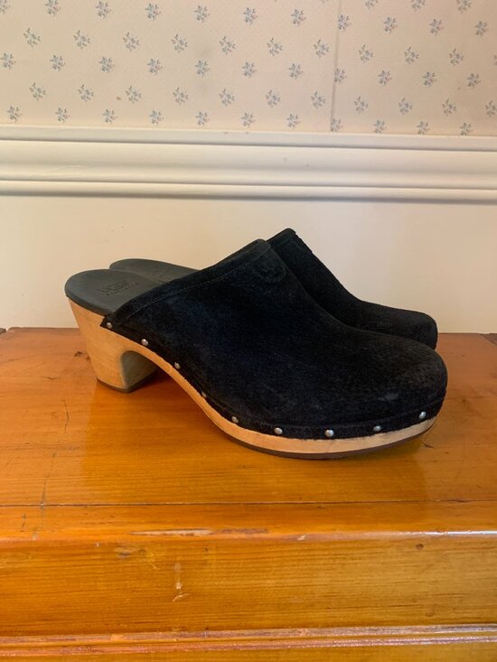 UGG Shoes - UGG Abbie Black Suede Leather Sheepskin clogs US 8